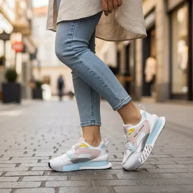 Adidasi dama casual albi cu roz CL2312 N11-1